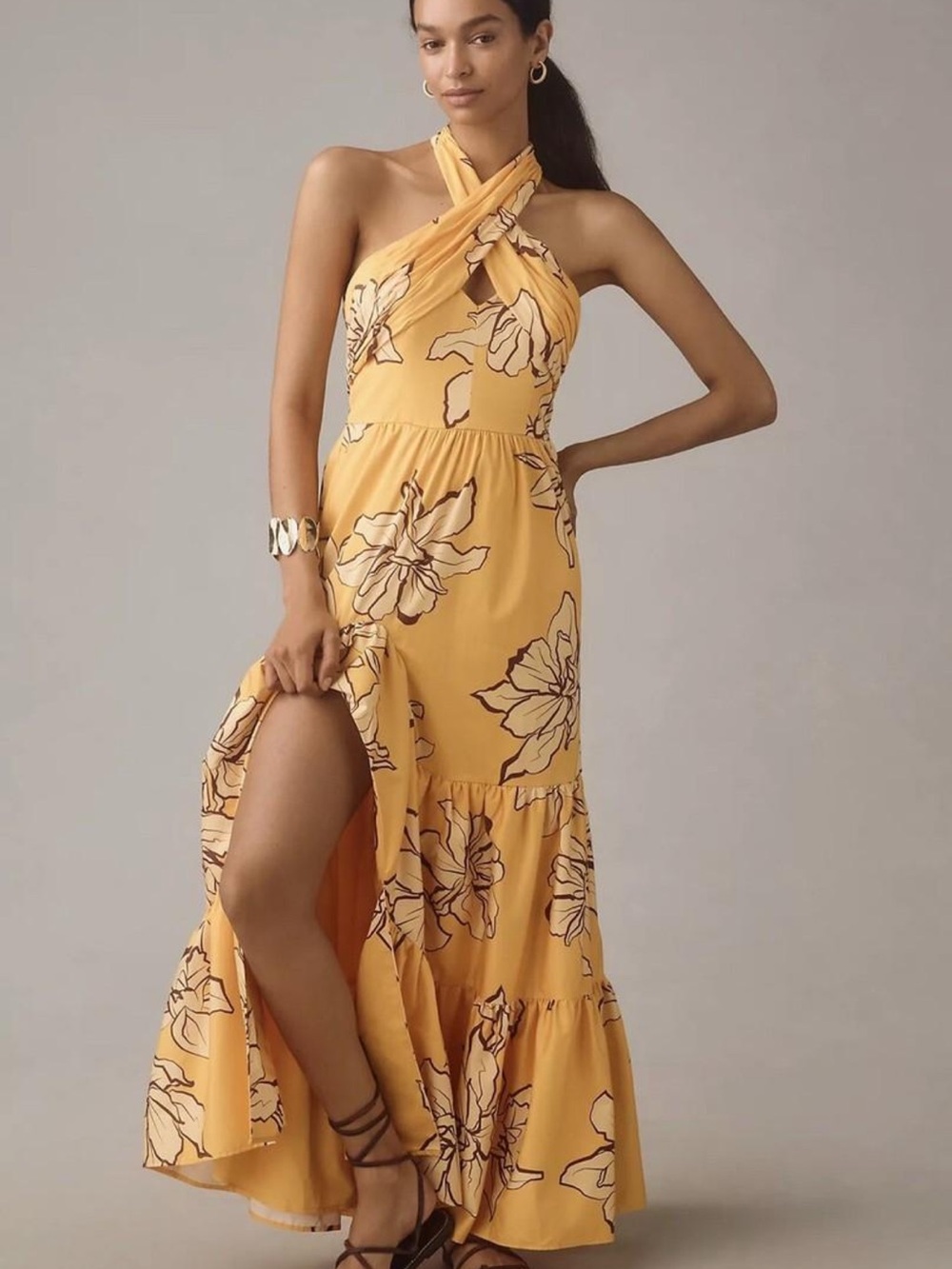 Anthropologie Hutch Floral Halter Maxi Dress | Maize Yellow | Worn Once